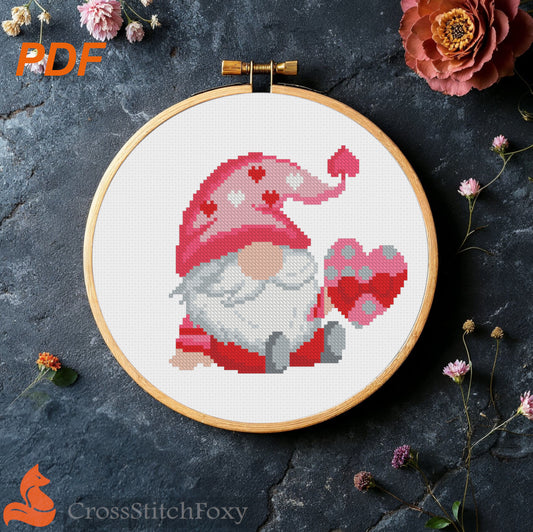Valentine Gnome cross stitch pattern
