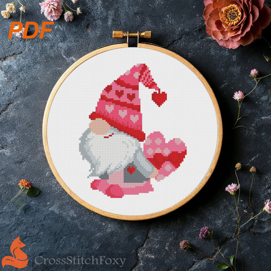 Valentine Gnome cross stitch pattern