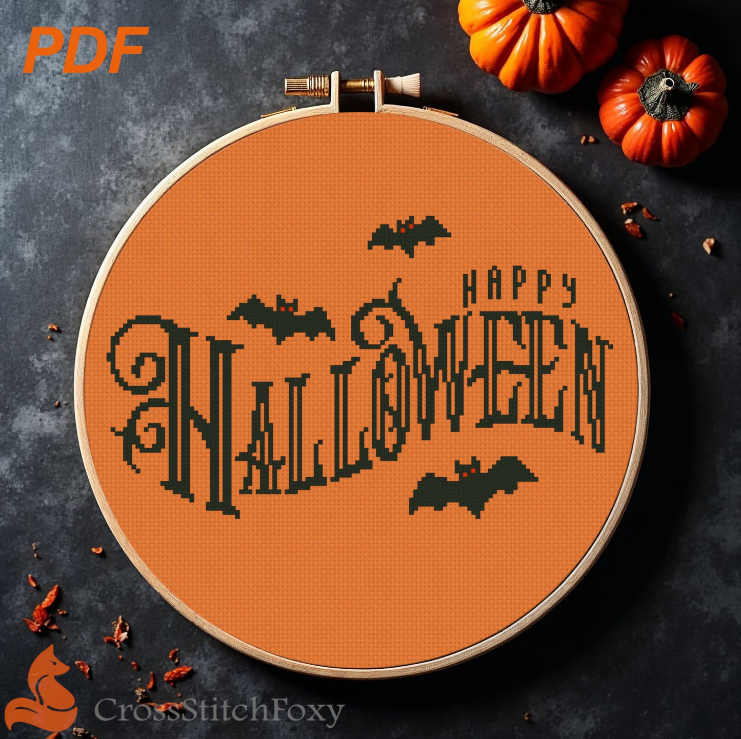 Happy Halloween spooky lettering cross stitch pattern