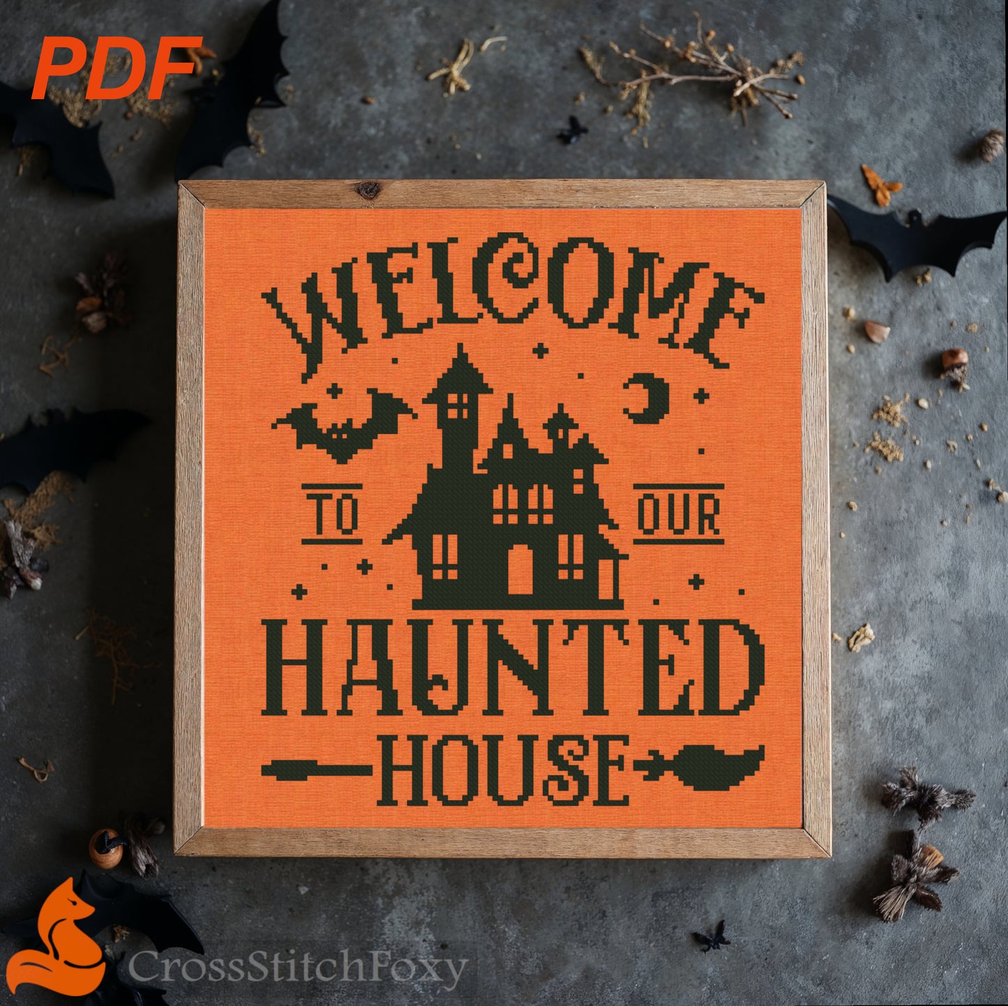 Halloween Welcome To Our Haunted House cross stitch pattern