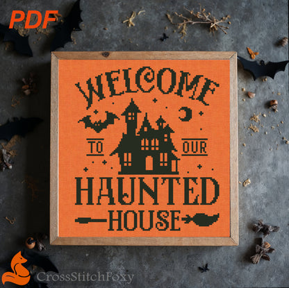 Halloween Welcome To Our Haunted House cross stitch pattern