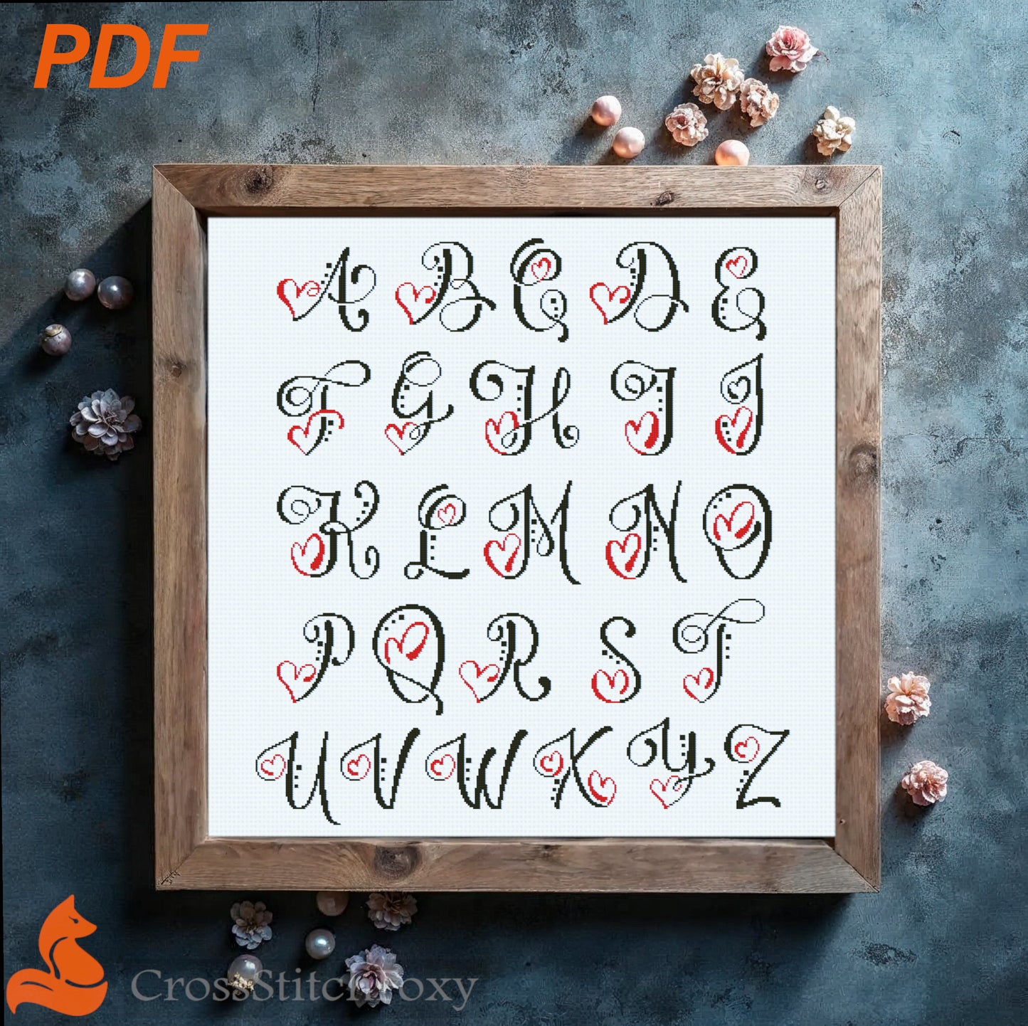Valentine's Day Monogram Alphabet cross stitch pattern