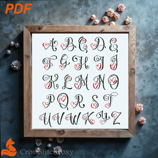 Valentine's Day Monogram Alphabet cross stitch pattern