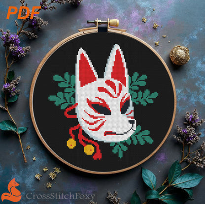 Kitsune Mask Mystical Fox Spirit Cross Stitch Pattern