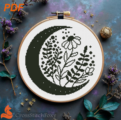 Mystical Moon Flowers cross stitch pattern