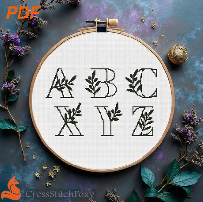Olive Branch Monogram Alphabet cross stitch pattern