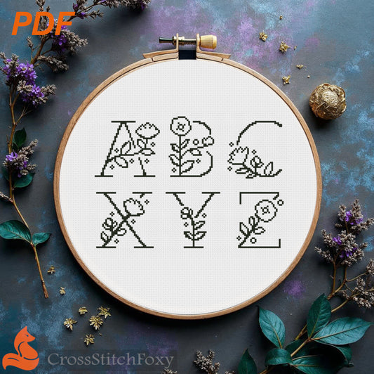 Floral Monogram Alphabet cross stitch pattern