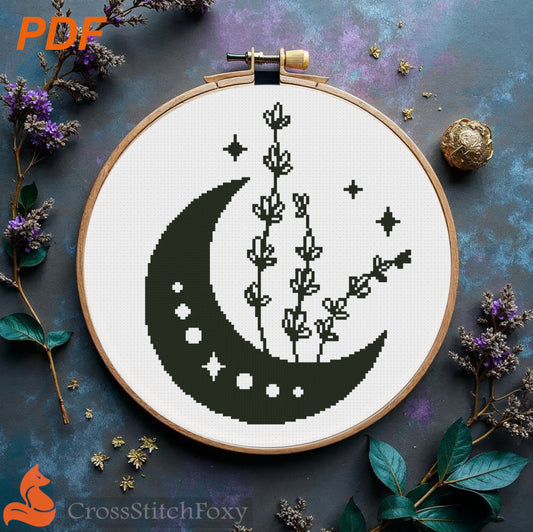 Mystical Moon Lavender cross stitch pattern