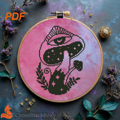 Evil Eye Mushroom Cross Stitch Pattern