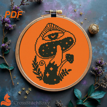Evil Eye Mushroom Cross Stitch Pattern