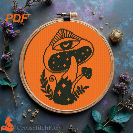 Evil Eye Mushroom Cross Stitch Pattern