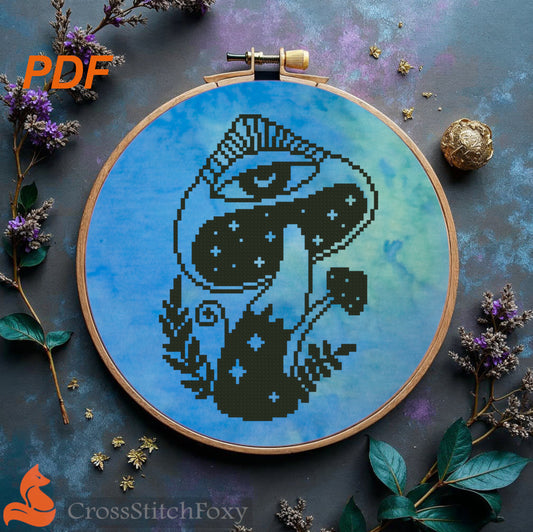 Evil Eye Mushroom Cross Stitch Pattern