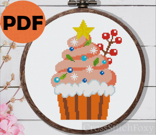 Christmas cupcake cross stitch pattern