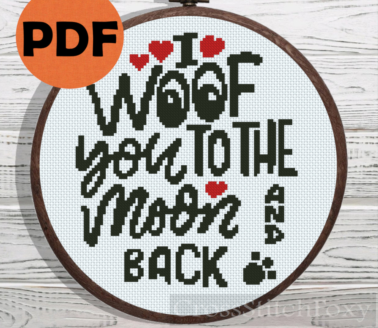 I Woof You To The Moon And Back cross stitch pattern