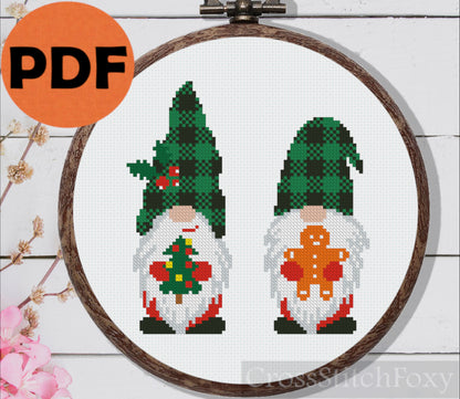 Tartan gnomes cross stitch pattern