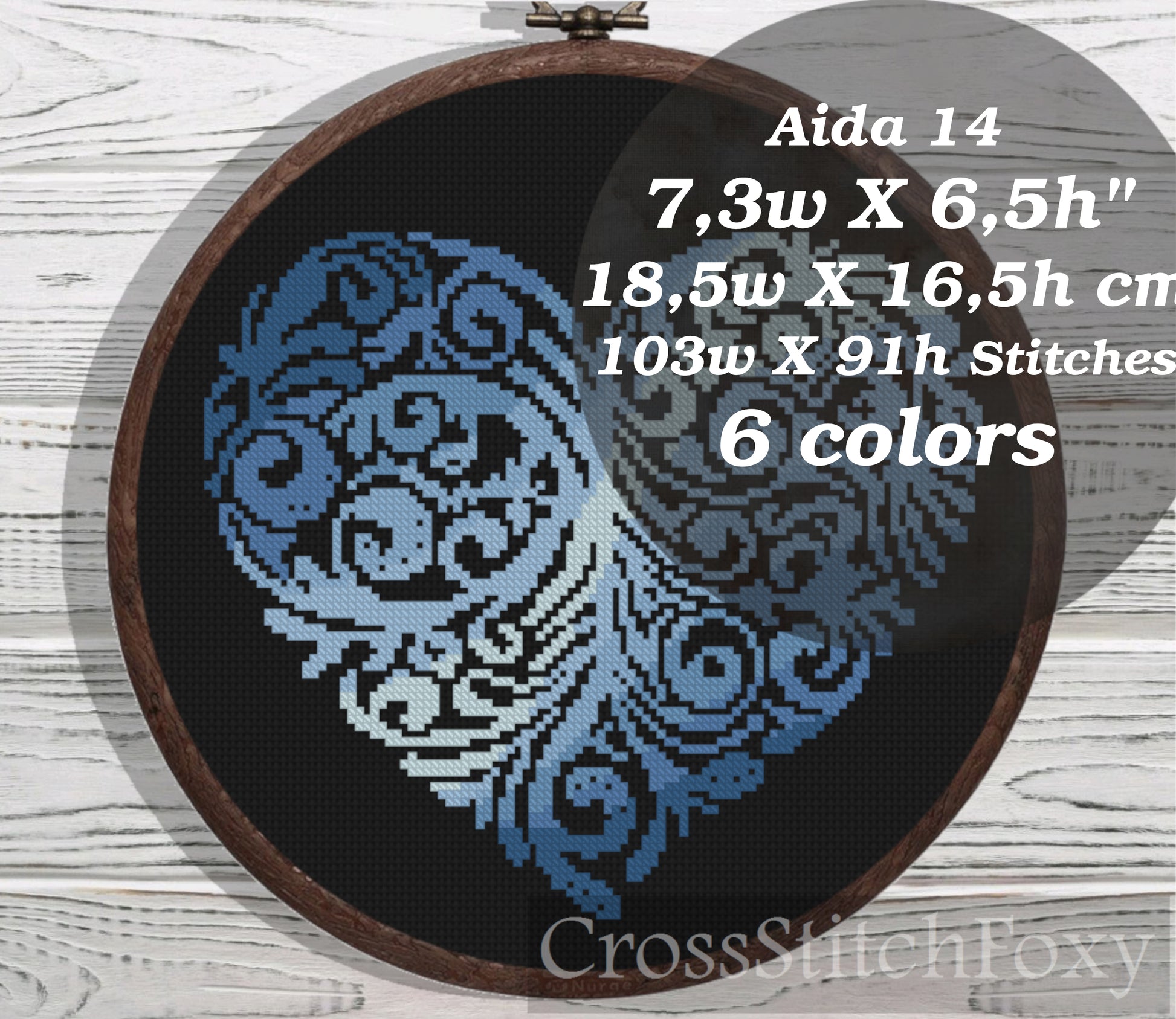 Blue Floral Heart cross stitch pattern
