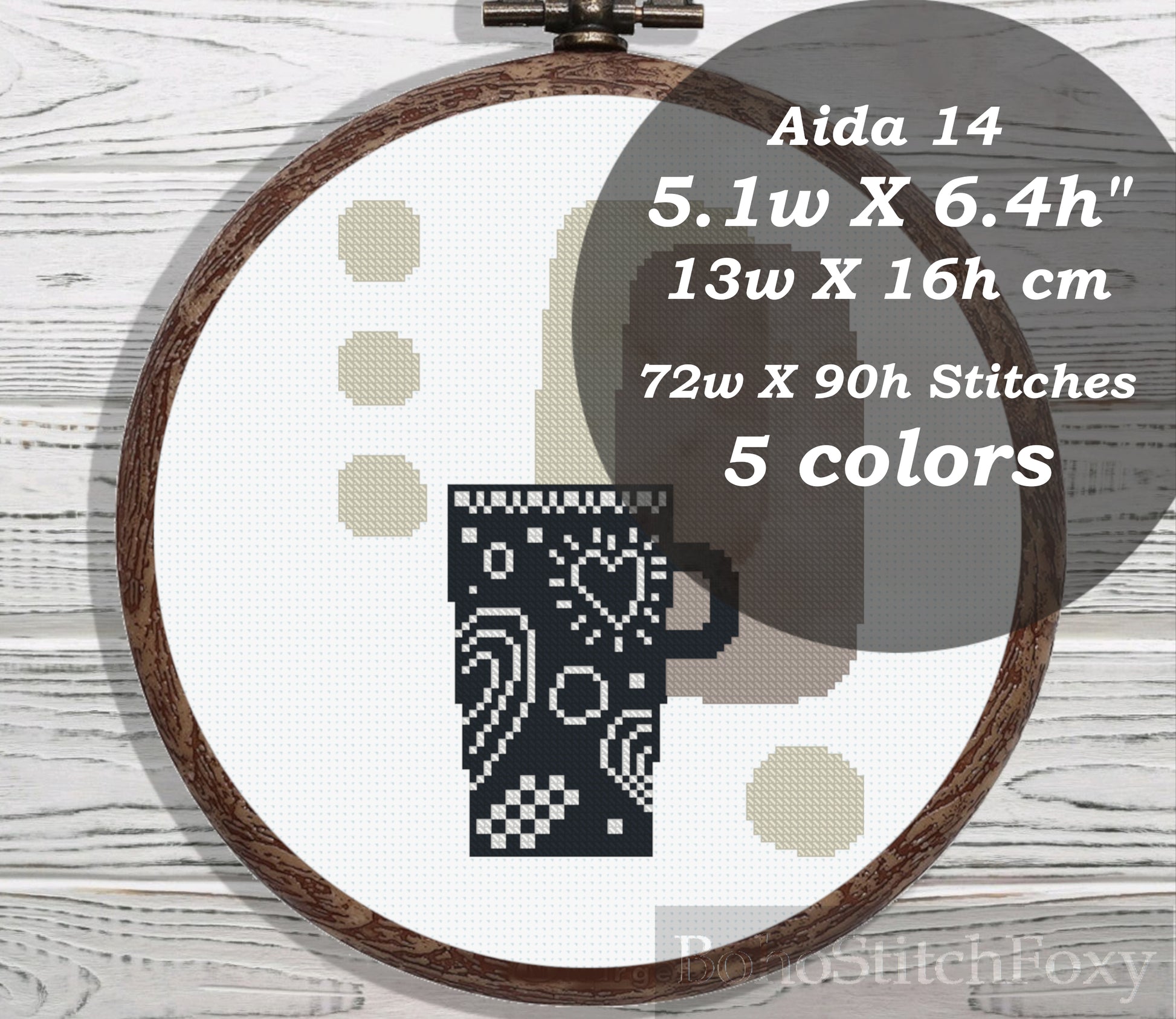 Boho tea cup cross stitch pattern