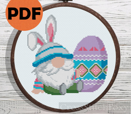Cute Easter Gnome cross stitch pattern