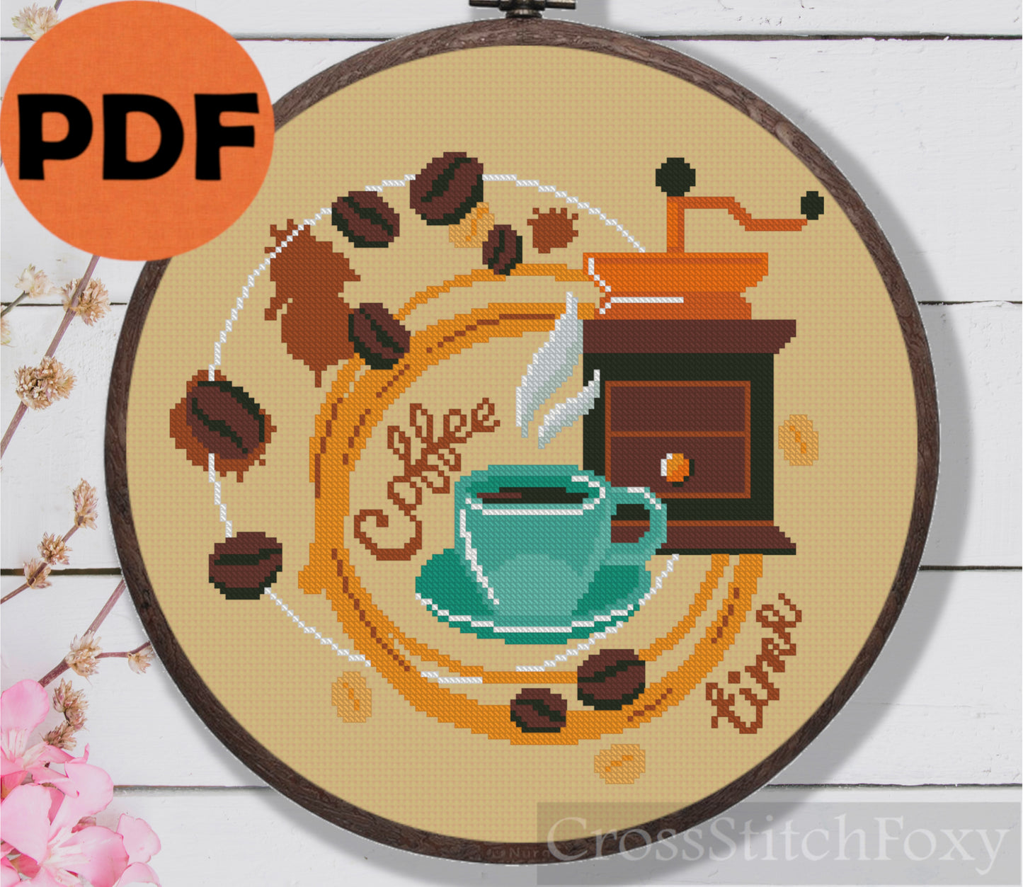 Coffee Time Cup Kitchen Cross Stitch Pattern PDF