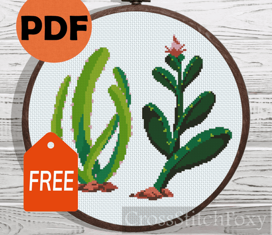 Blooming Cactus cross stitch pattern FREE