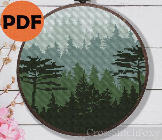 Foggy Forest Cross Stitch Pattern