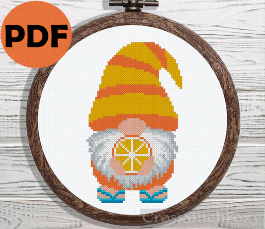 Summer Gnome cross stitch pattern