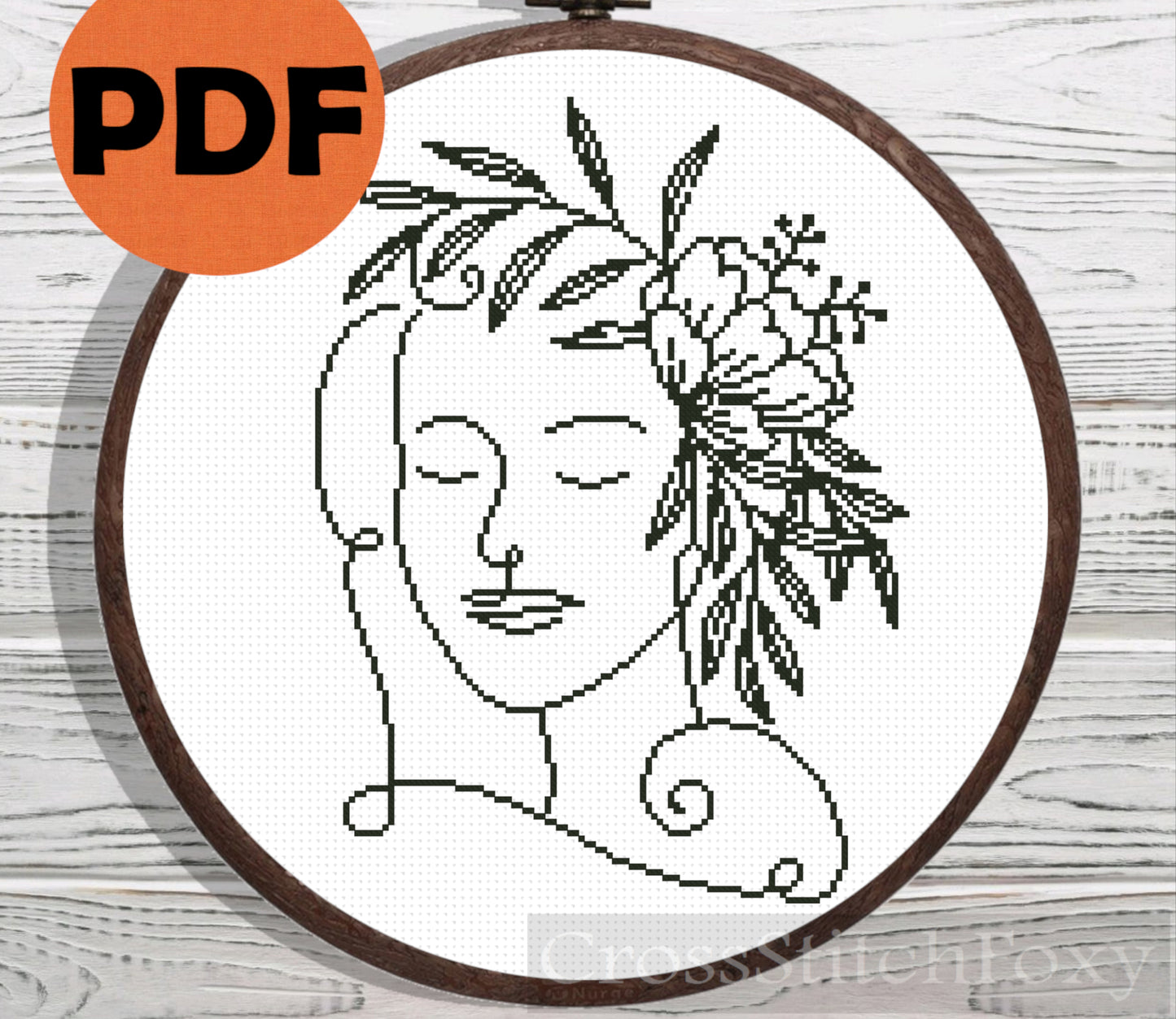 Boho Female Floral Portrait cross stitch pattern