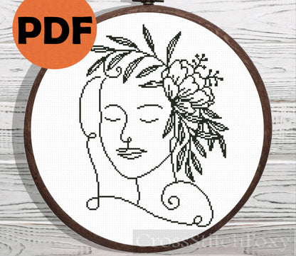 Boho Female Floral Portrait cross stitch pattern