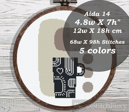 Boho coffee cup cross stitch pattern