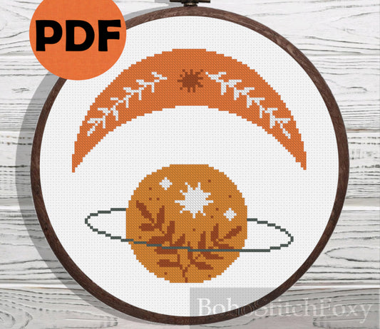 Boho sun and crescent moon cross stitch pattern