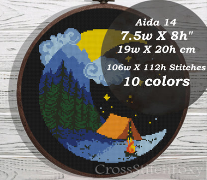 Camping Moon cross stitch pattern