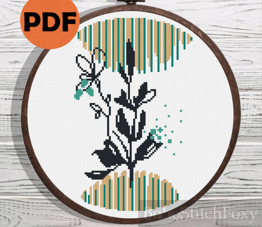 Boho leaf geometric cross stitch pattern
