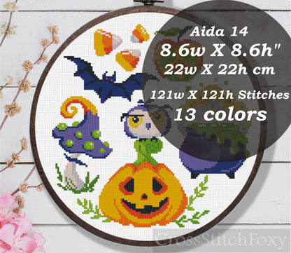 Halloween Owl Pumpkin Cross Stitch Pattern