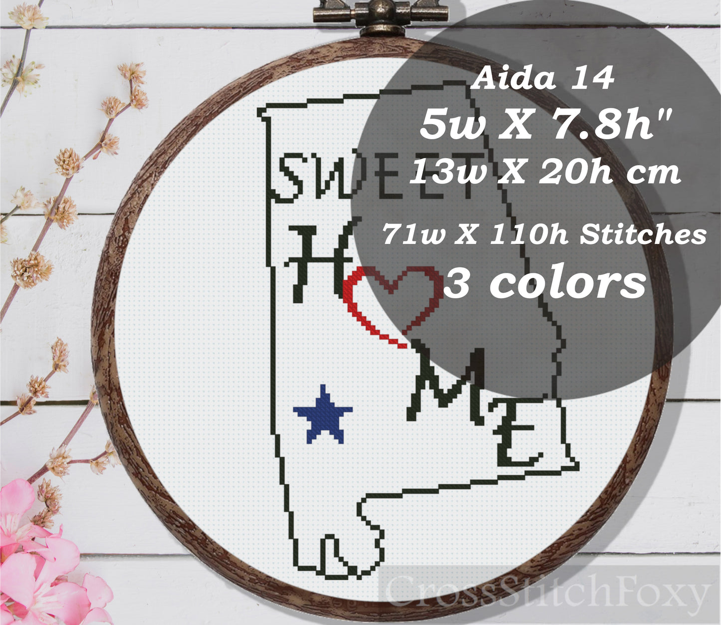 Alabama Sweet Home Sign US State Cross Stitch Pattern