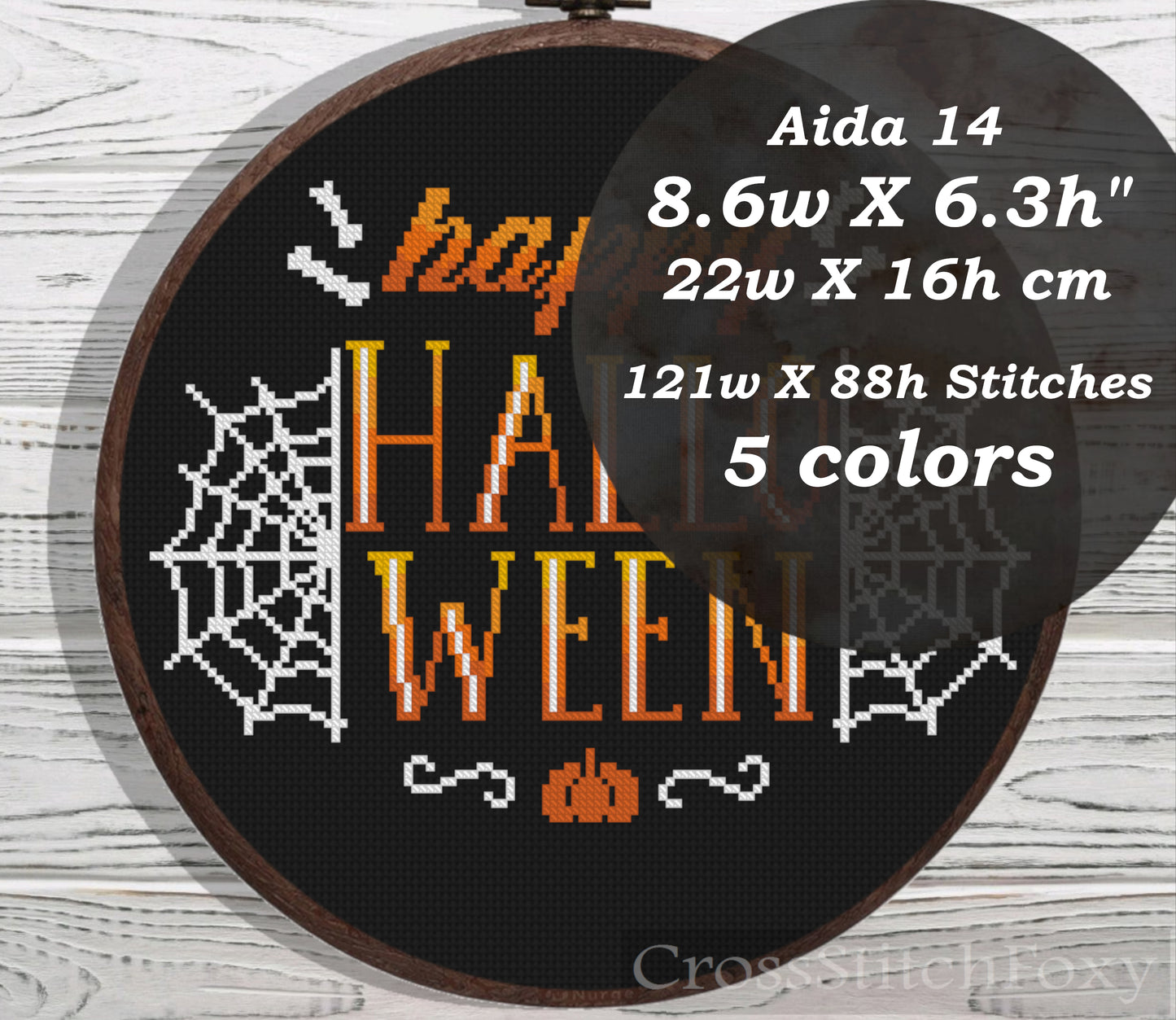 Happy Halloween spooky lettering cross stitch pattern