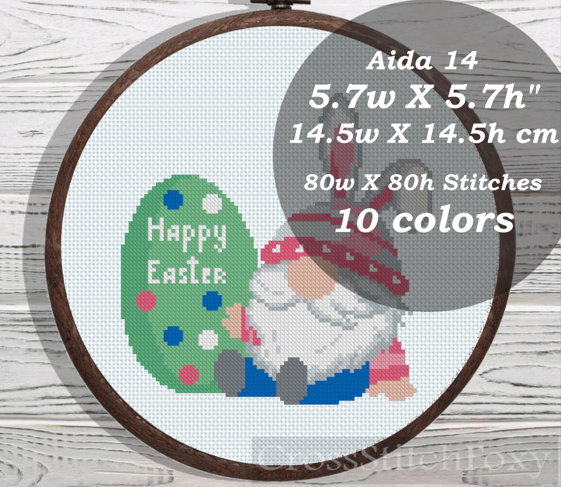 Cute Happy Easter Gnome cross stitch pattern