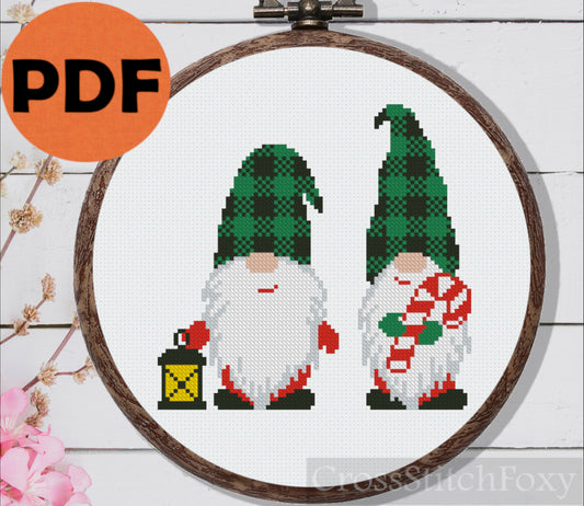 Tartan gnomes cross stitch pattern
