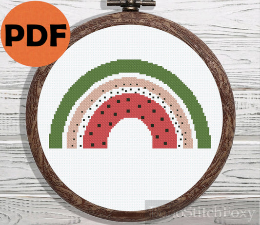 Summer watermelon rainbow cross stitch pattern