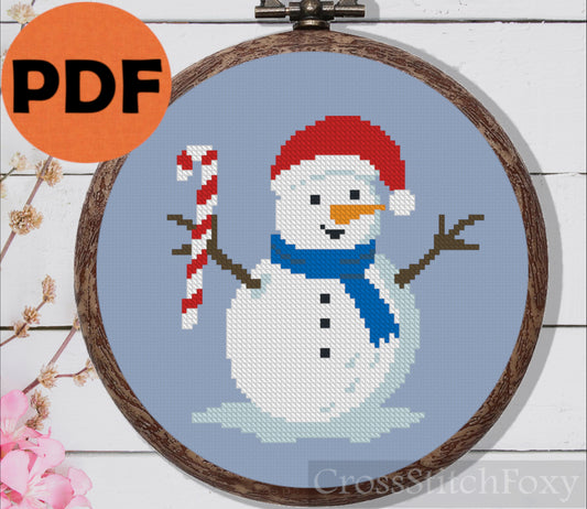 Snowman with Christmas Candy Cross Stitch Pattern