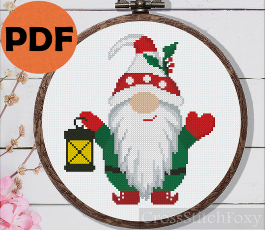 Christmas gnome cross stitch pattern