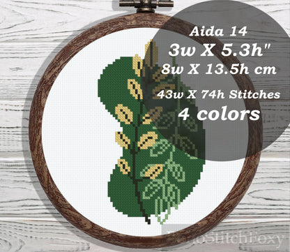 Green leaves boho cross stitch pattern