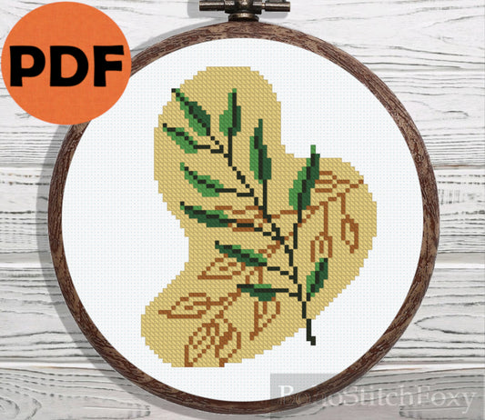 Boho green leaves cross stitch pattern