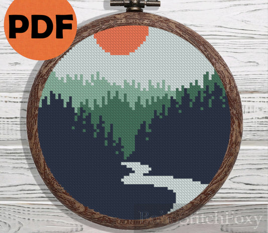 Small forest landscape cross stitch pattern