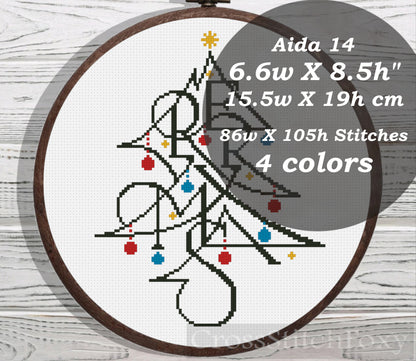 Merry Xmas Lettering cross stitch pattern