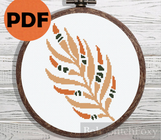 Abstract geometric palm leaf cross stitch pattern