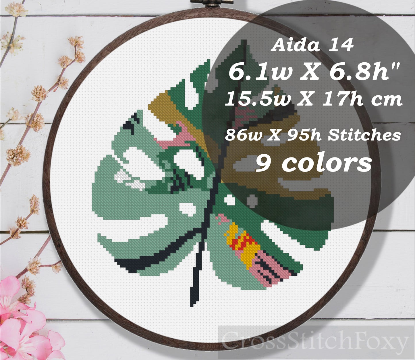 Monstera Leaf Cross Stitch Pattern