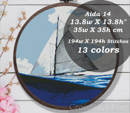 Sailing yacht cross stitch pattern