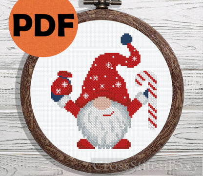 Christmas Gnome with Gift cross stitch pattern