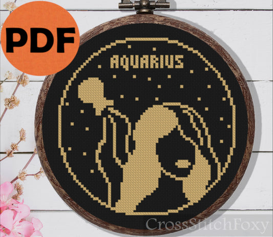 Female Aquarius Zodiac cross stitch pattern