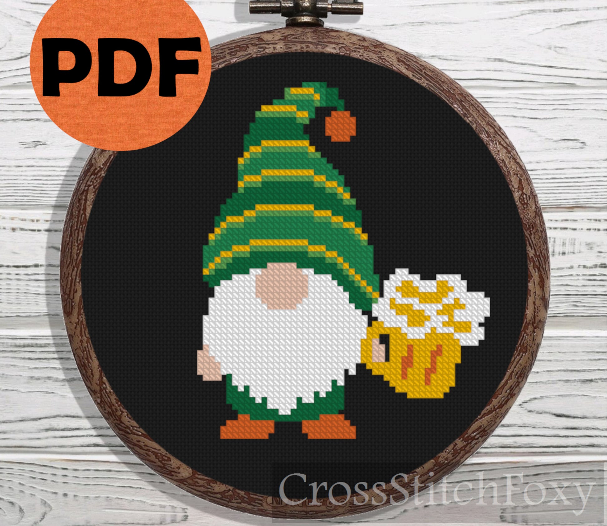 St Patrick Gnome with beer cross stitch pattern